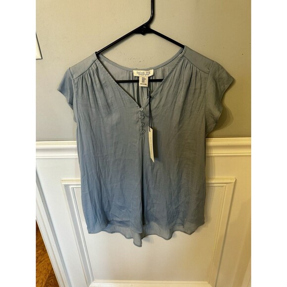 New Women’s Rachel Zoe Short Sleeve Baby Blue Flutter Sleeve Shirt Size Medium - Picture 1 of 6